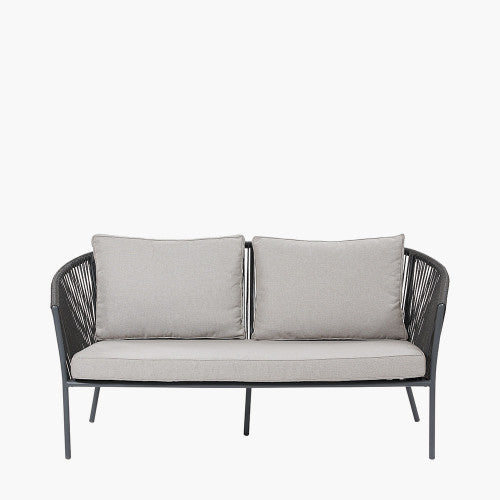 Santana Garden Furniture Lounge Set, Grey Metal & Rope, Grey Cushions