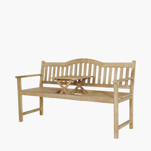 Richmond Light Teak Acacia Wood Bench with Pop Up Table ( Due Back In 15/02/25 )