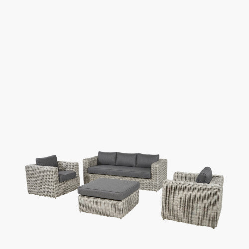 Hampton Garden Furniture Lounge Set, Natural Rattan, Grey Cushions