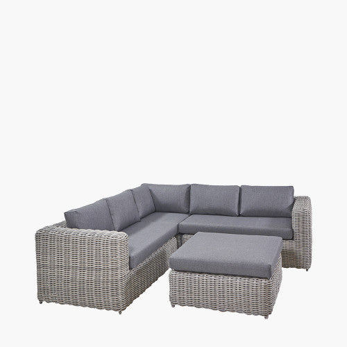 Hampton Garden Furniture Corner Lounge Set, Natural Rattan, Grey Cushions