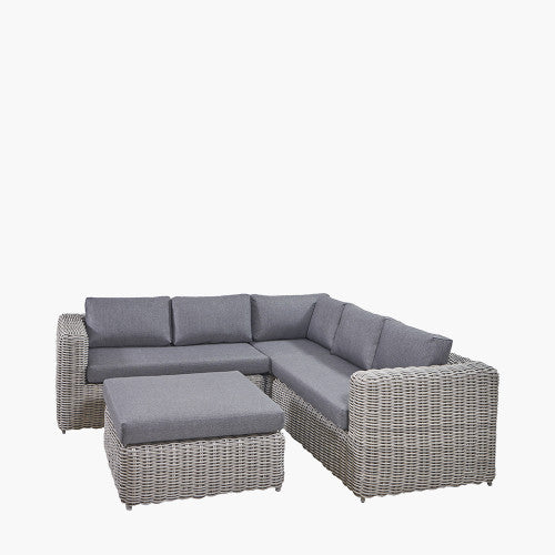 Hampton Garden Furniture Corner Lounge Set, Natural Rattan, Grey Cushions