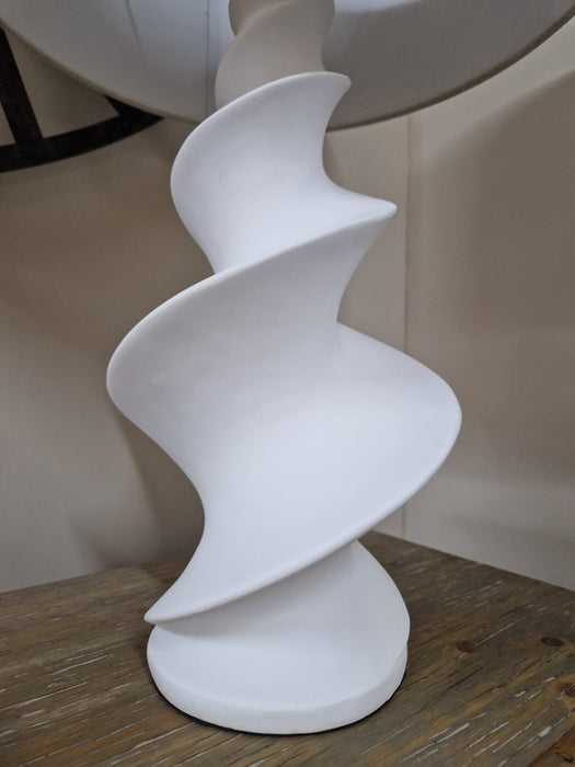 Modern White Swirl Ceramic Table Lamp with Linen Shade - 68cm