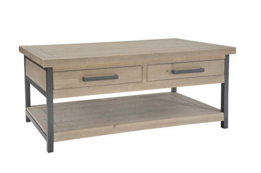 Industrial Coffee Table – Pine Top with Drawers & PowderCoated Steel Frame  