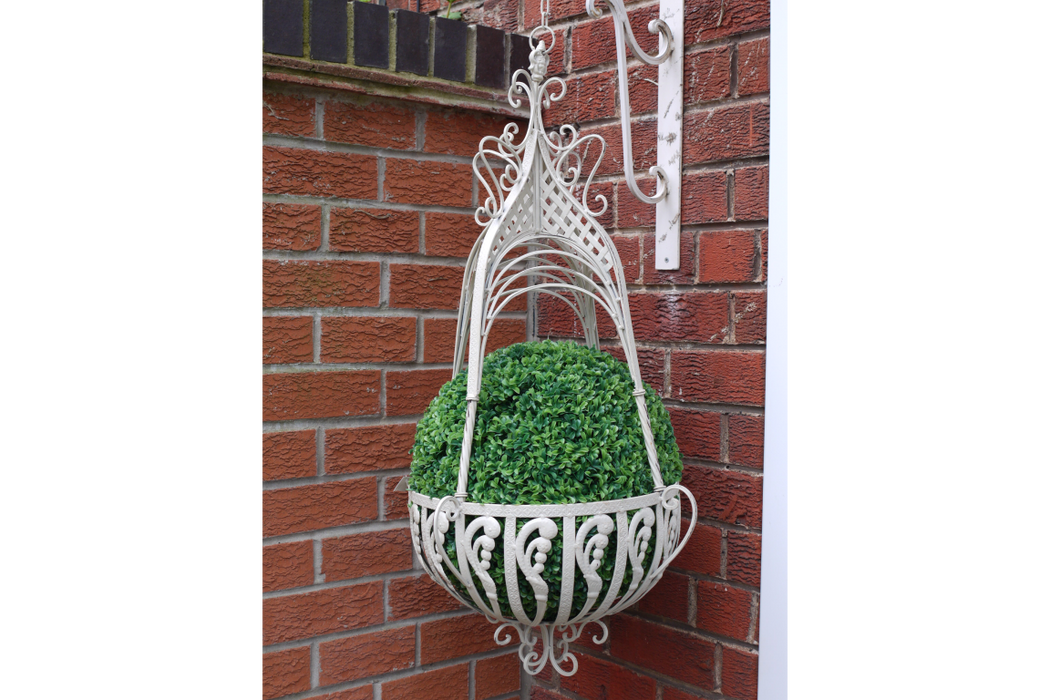 Outdoor Garden Planters, Cream Metal, Round, Large Hanging Basket