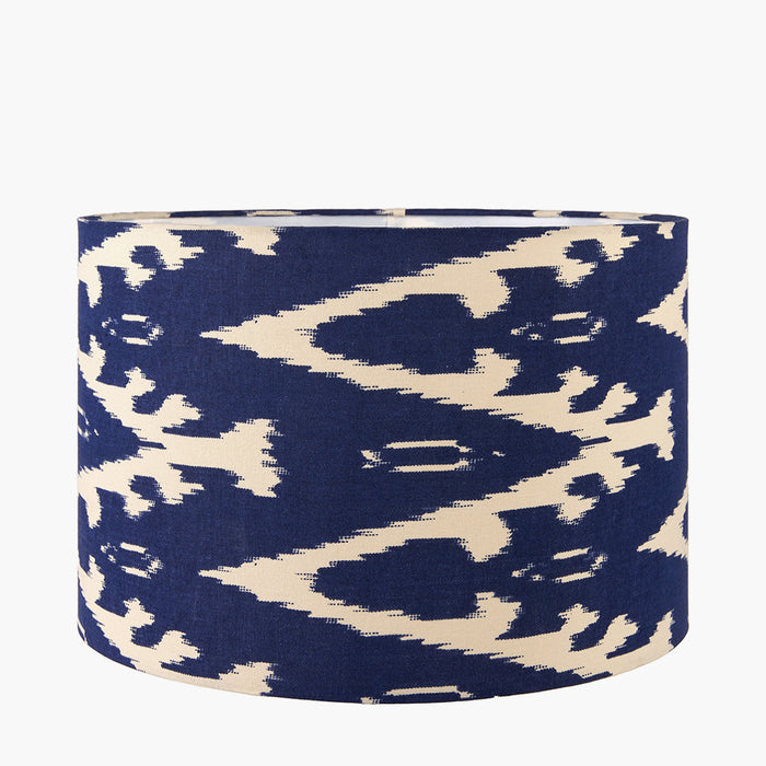 Malin Ocean Blue Ikat Patterned Cylinder Shade- 30cm