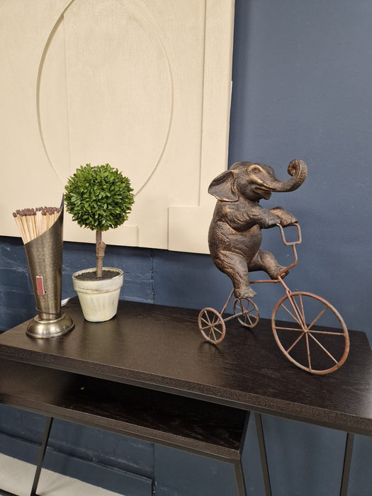 Antique Bronze Elephant on Bicycle Ornament – Whimsical Decorative Sculpture