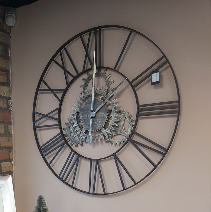 Rustic Aged Bronze Metal Round Wall Clock - 90cm