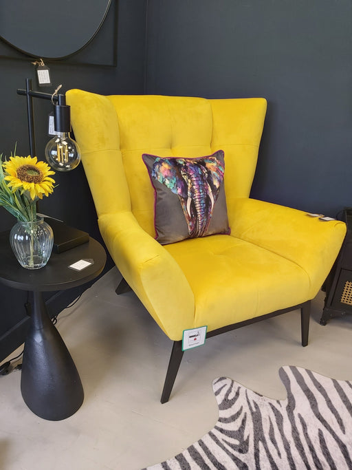 Modern Soft Yellow Wingback Armchair – Polyester Upholstery & Pine Wood Frame    