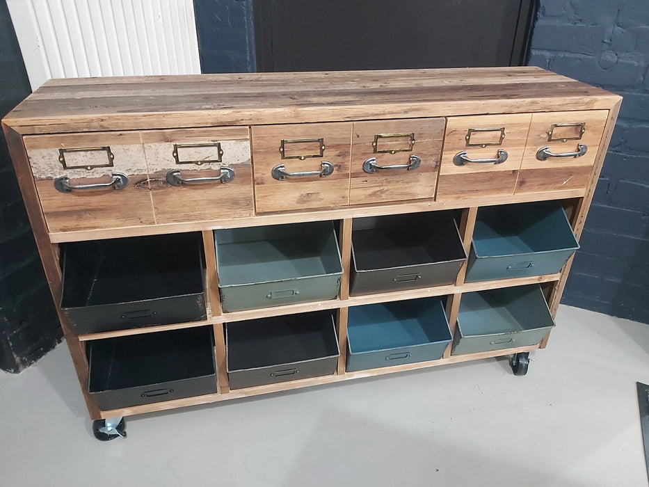 Rustic Sideboard, 3 Wooden Drawers, 8 Metal Storage