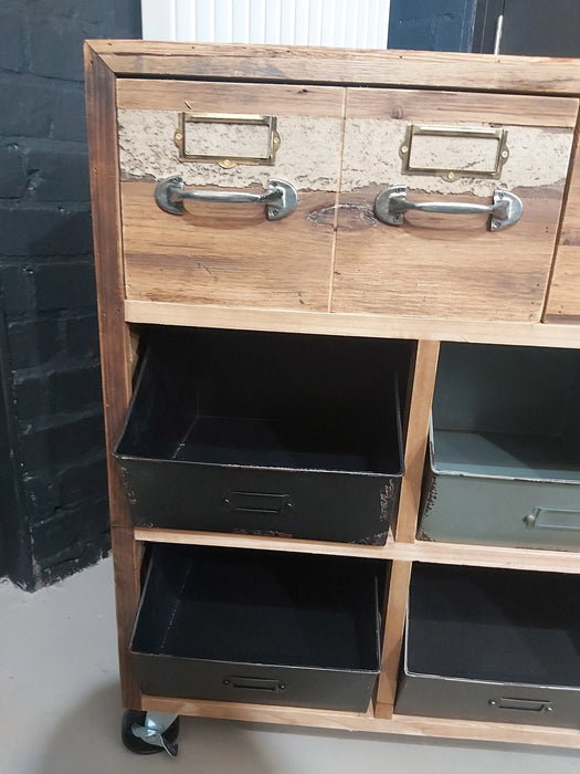 Rustic Sideboard, 3 Wooden Drawers, 8 Metal Storage