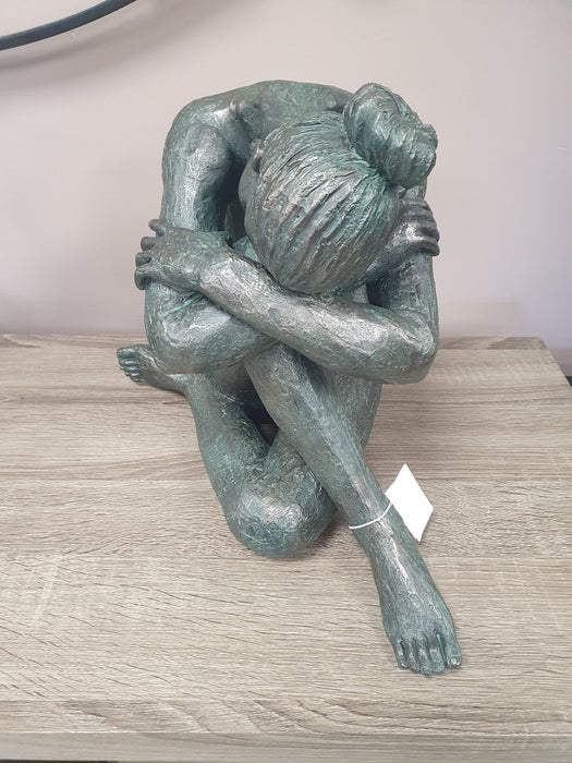 Coulter Sitting Woman Sculpture, Aged Copper