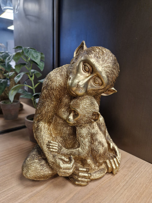 Antique Gold Monkey With Baby Figure