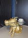 Large Side Coffee Table, Gold Hippo, Round Glass Top 