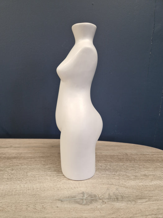 Decorative Stem Flower Vase, White Ceramic, Nude Female, Large