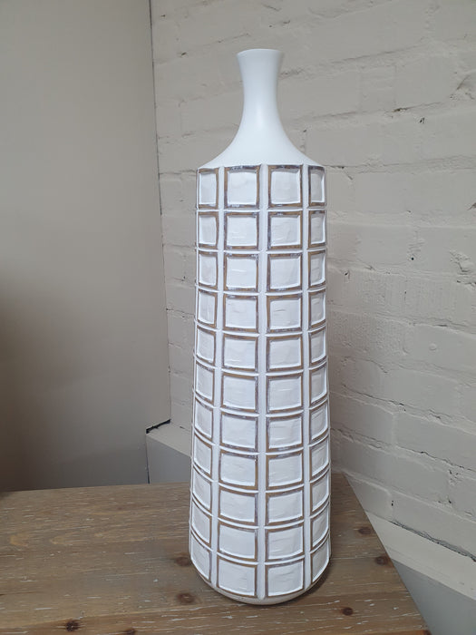 White Washed Squares Ceramic Vase