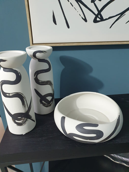 Abstract Black & White Ceramic Bowl