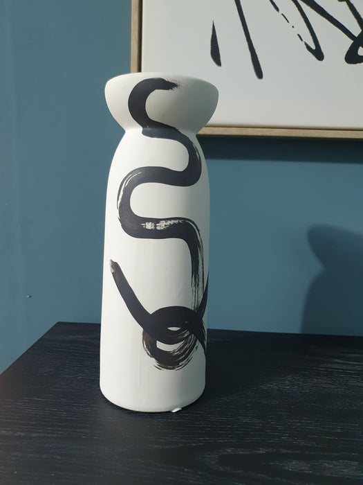 Abstract Black & White Ceramic Candleholder