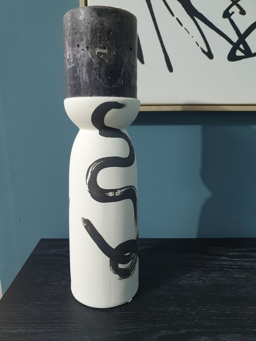 Abstract Black & White Ceramic Candleholder