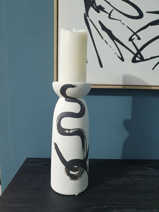 Abstract Black & White Ceramic Candleholder