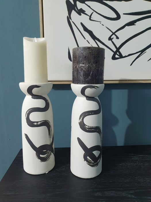 Abstract Black & White Ceramic Candleholder