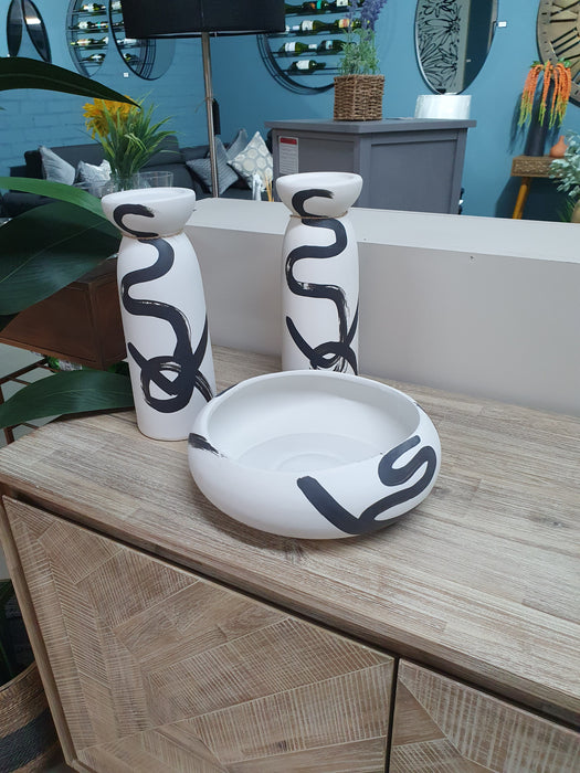 Abstract Black & White Ceramic Candleholder