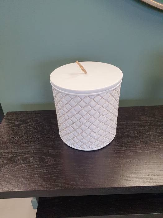 Tall Ceramic White Lattice Lidded Jar