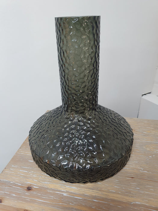 Smoked Grey Textured Glass Vase - 30 x 25 cm