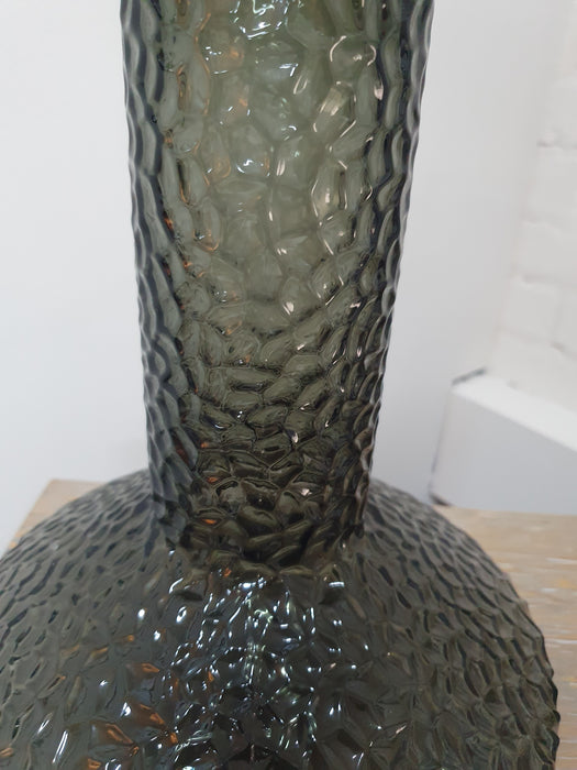 Smoked Grey Textured Glass Vase - 30 x 25 cm