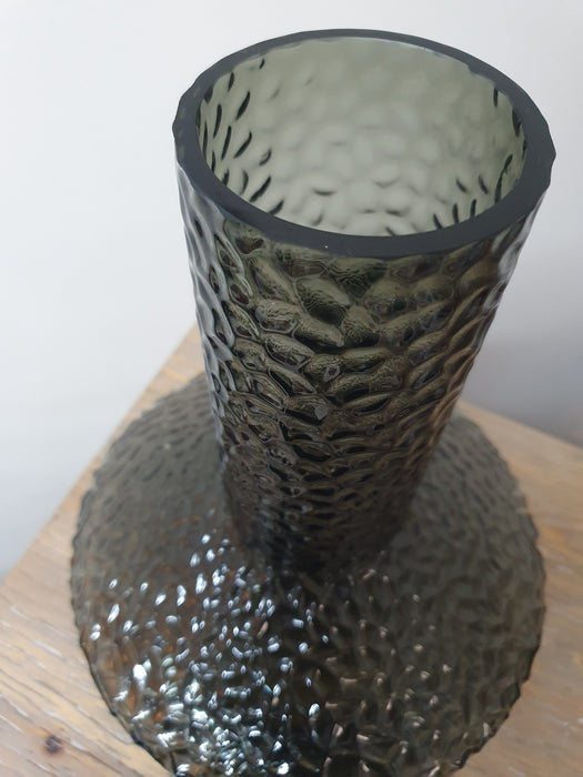 Smoked Grey Textured Glass Vase - 30 x 25 cm