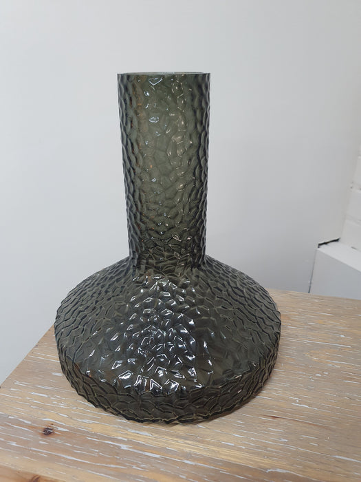 Smoked Grey Textured Glass Vase - 30 x 25 cm