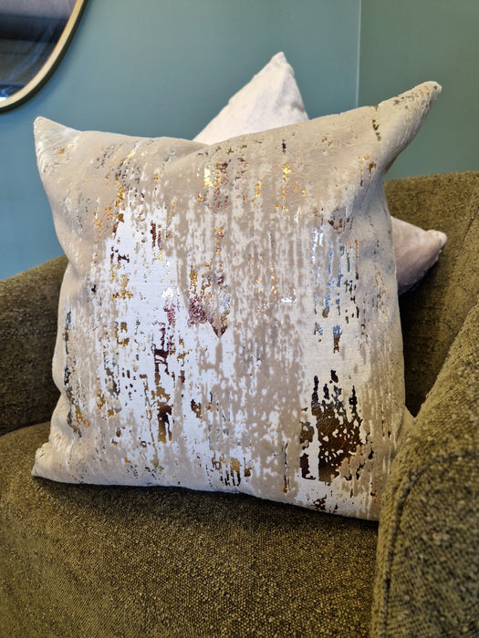 Malini Torcello Gold Velvet Cushion with Flock and Foil Design – 43x43cm