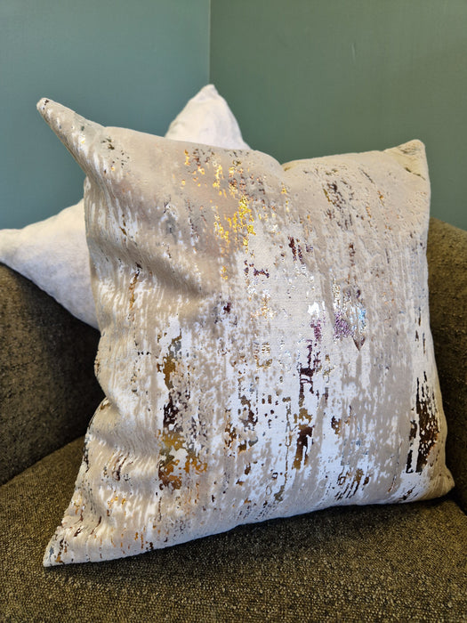 Malini Torcello Gold Velvet Cushion with Flock and Foil Design – 43x43cm