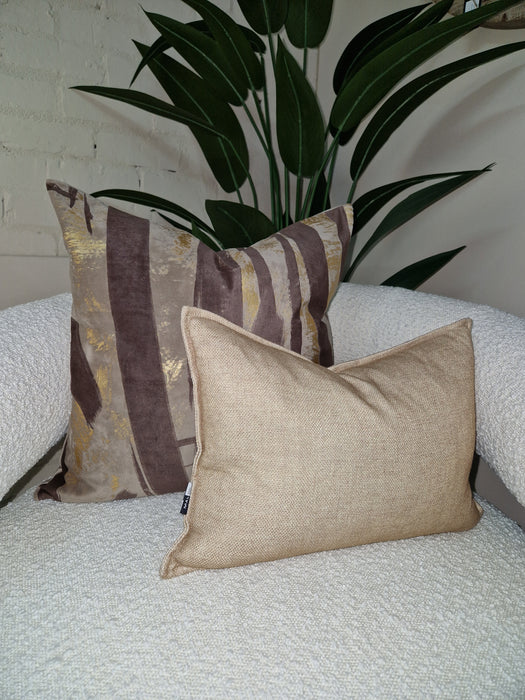 Malini Jaccin Taupe and Gold Polyester Cushion - 50x50cm