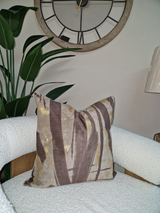 Malini Jaccin Taupe and Gold Polyester Cushion - 50x50cm