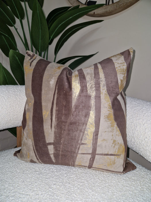 Malini Jaccin Taupe and Gold Polyester Cushion - 50x50cm