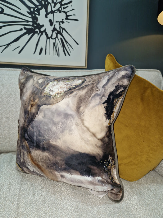 Malini Utopia Grey Cushion with Rajan Seth Gold Foil Print - 45x45cm