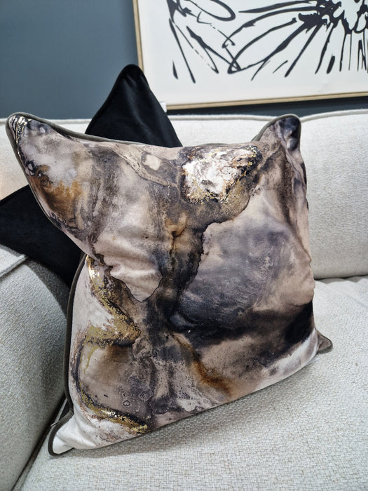 Malini Utopia Grey Cushion with Rajan Seth Gold Foil Print - 45x45cm