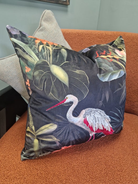 Malini Ophelia Embroidered Bird Velvet Cushion – 45x45cm