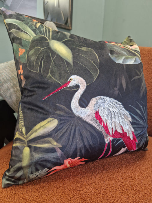 Malini Ophelia Embroidered Bird Velvet Cushion – 45x45cm