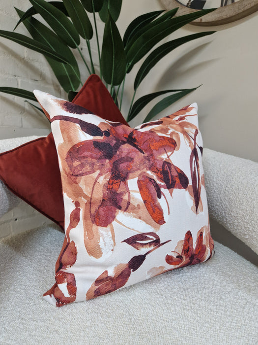 Malini Kelly Rust Floral Watercolour Cushion – 45x45cm