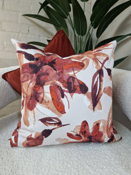 Malini Kelly Rust Floral Watercolour Cushion – 45x45cm