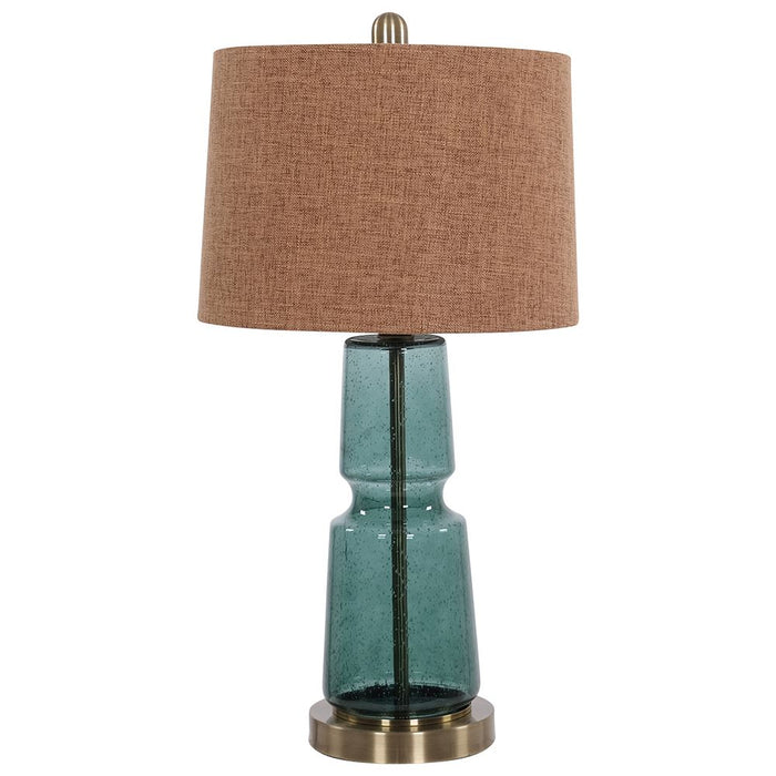 Antique Brass & Glass Table Lamp with Burlap Shade - 60cm