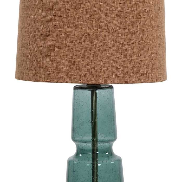 Antique Brass & Glass Table Lamp with Burlap Shade - 60cm