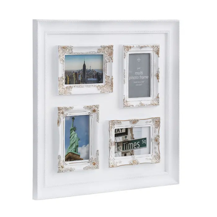 Vintage Style White & Gold 4 Photo Frame