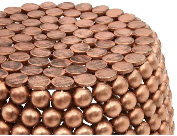 Handcrafted Iron Beaded Barrel Stool with Copper Finish