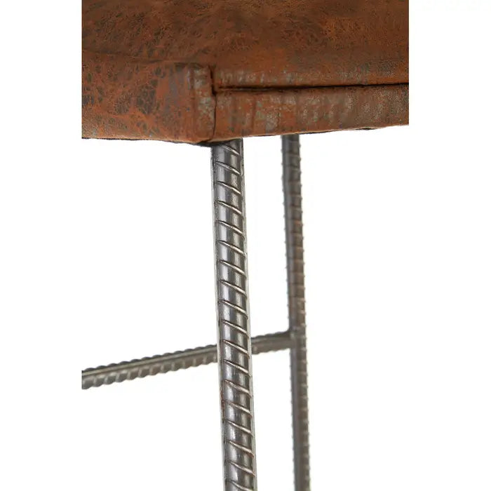 Foundry Bar Stool, Brown Leather, Brushed Steel