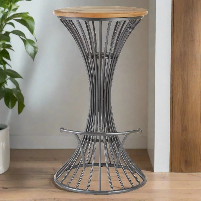 Foundry Bar Stool, Natural Wood, Stainless Steel