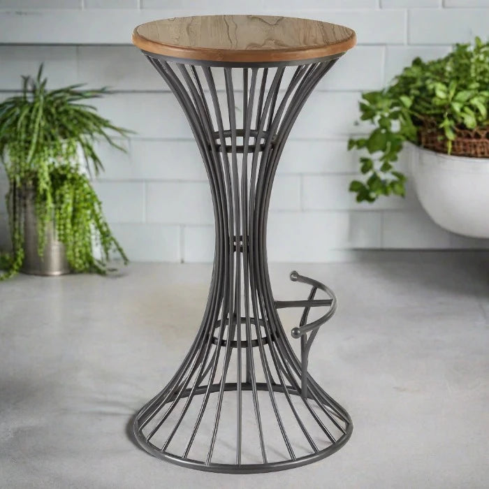 Foundry Bar Stool, Natural Wood, Stainless Steel