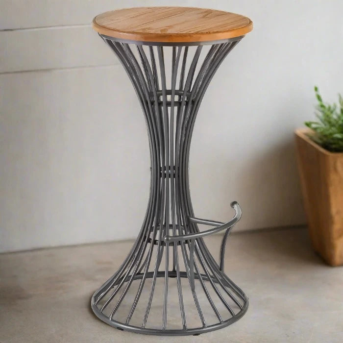 Foundry Bar Stool, Natural Wood, Stainless Steel