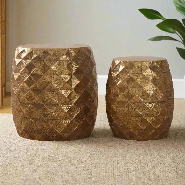 Hammered Gold Decorative Stools Set